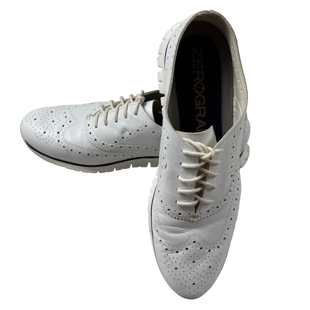 Cole Haan Zerogrand Wingtip Oxford Shoes White Leather Women's 9.5B